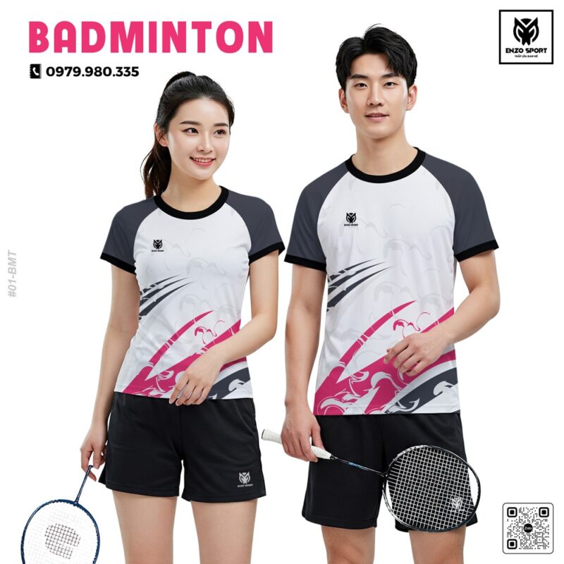Áo Cầu Lông Thiết Kế Trắng Xám Unisex Năng Động