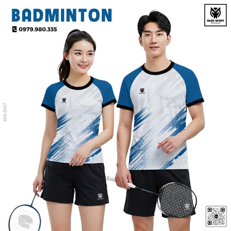 Áo Cầu Lông Thiết Kế Trắng Xanh Năng Động Enzo Sport