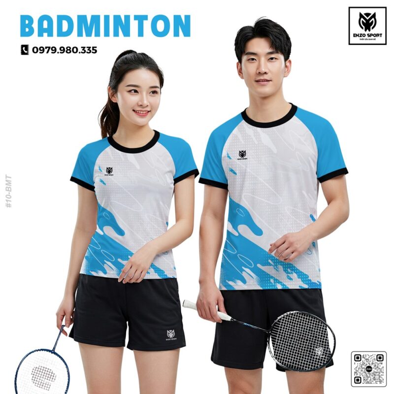 Áo cầu lông unisex trắng phối xanh – Thiết kế thể thao hiện đại