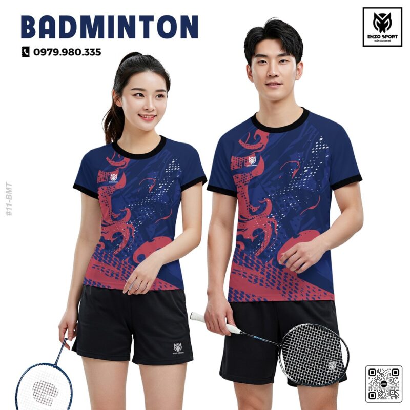 Áo Cầu Lông Xanh Navy Đỏ Cam Thiết Kế Năng Động - ENZOSPORT 09