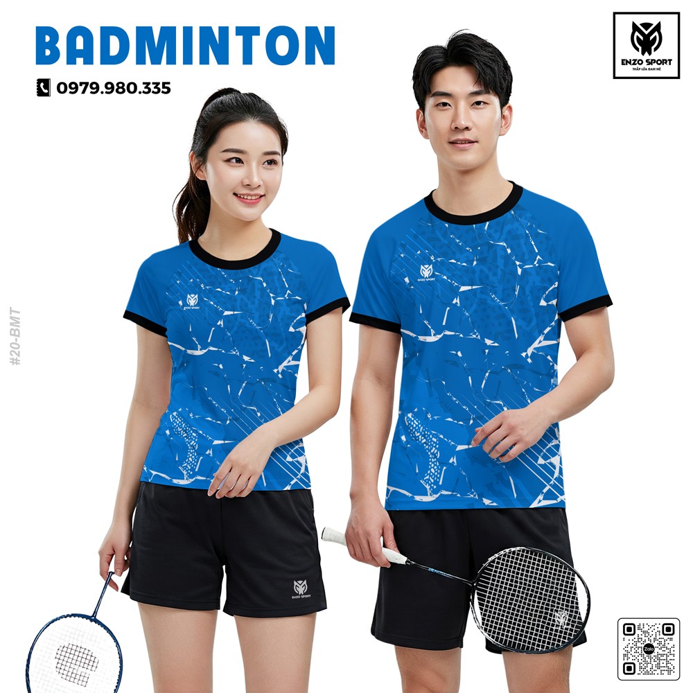 Áo cầu lông xanh dương unisex thời trang, thể thao, chất vải co giãn và thấm hút tốt