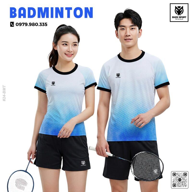 Áo Cầu Lông Trắng Xanh Gradient Thiết Kế Năng Động Unisex