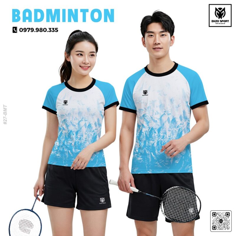 Áo cầu lông thiết kế xanh trắng năng động - Unisex
