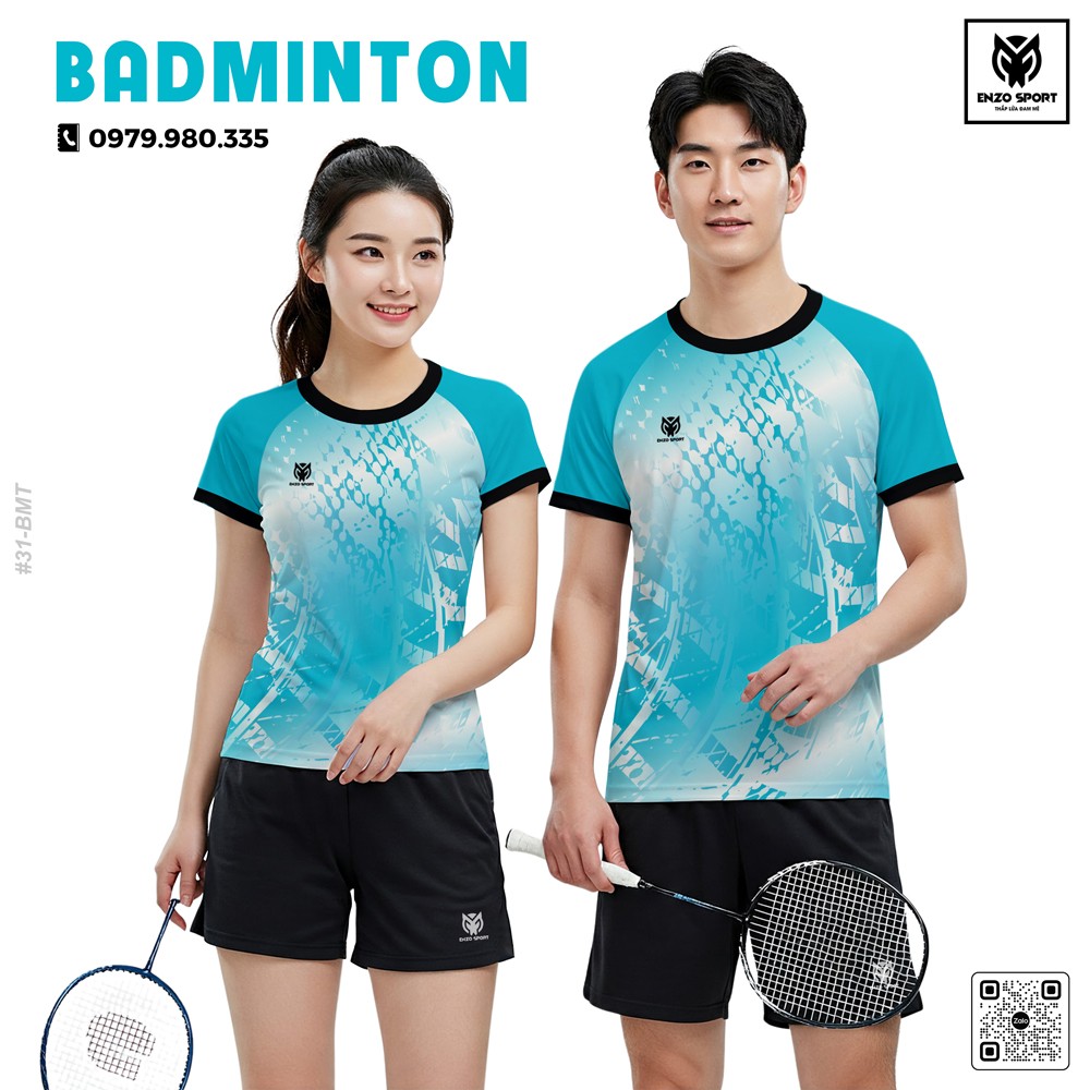 Áo cầu lông màu xanh dương nhạt thiết kế unisex năng động