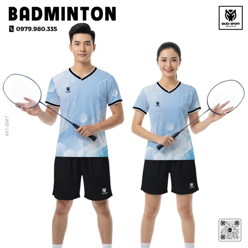 Áo cầu lông xanh da trời họa tiết hiện đại unisex EnzoSport