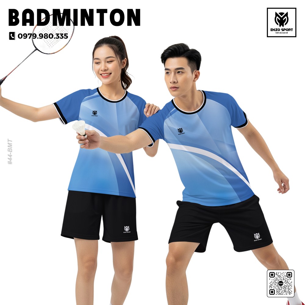 Áo cầu lông ENZO SPORT màu xanh dương phối sọc trắng - mẫu 41