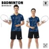 Áo cầu lông nam nữ Enzo Sport xanh navy họa tiết lá