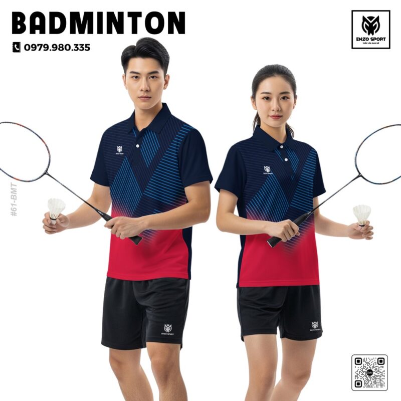Áo cầu lông Enzo Sport xanh navy phối đỏ đô – Thiết kế năng động, đậm chất thể thao