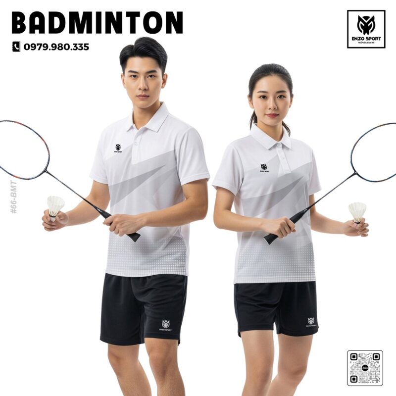 Áo Thun + Quần Short Cầu Lông Enzo Sport Trắng Xám Năng Động