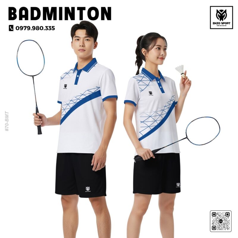 Áo Cầu Lông ENZO SPORT Trắng Xanh - Thiết Kế Năng Động, Đỉnh Cao Phong Cách