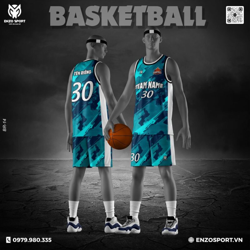 Đồng phục bóng rổ xanh ngọc camo - ENZO SPORT