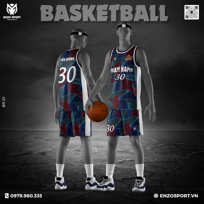 Áo bóng rổ EnzoSport phối màu Xanh navy – Đỏ đô – Xanh ngọc cá tính