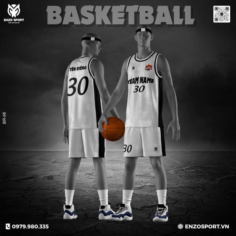 Đồng phục bóng rổ trắng đen Enzo Sport - Thiết kế tối giản, hiệu năng tối đa