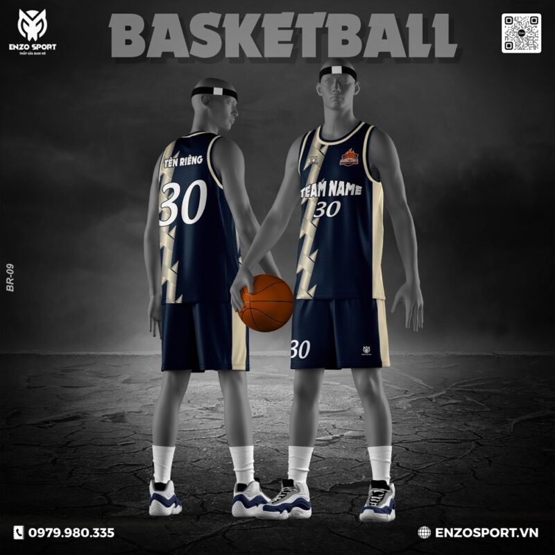 Đồng Phục Bóng Rổ Xanh Navy Tia Sét Vàng - Mạnh Mẽ & Nổi Bật