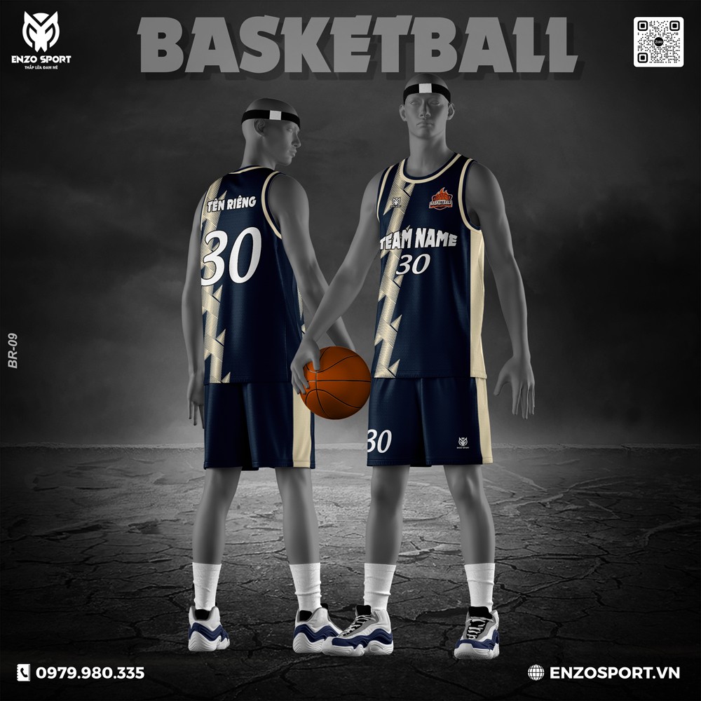 Đồng phục bóng rổ xanh navy tia sét vàng Enzo Sport