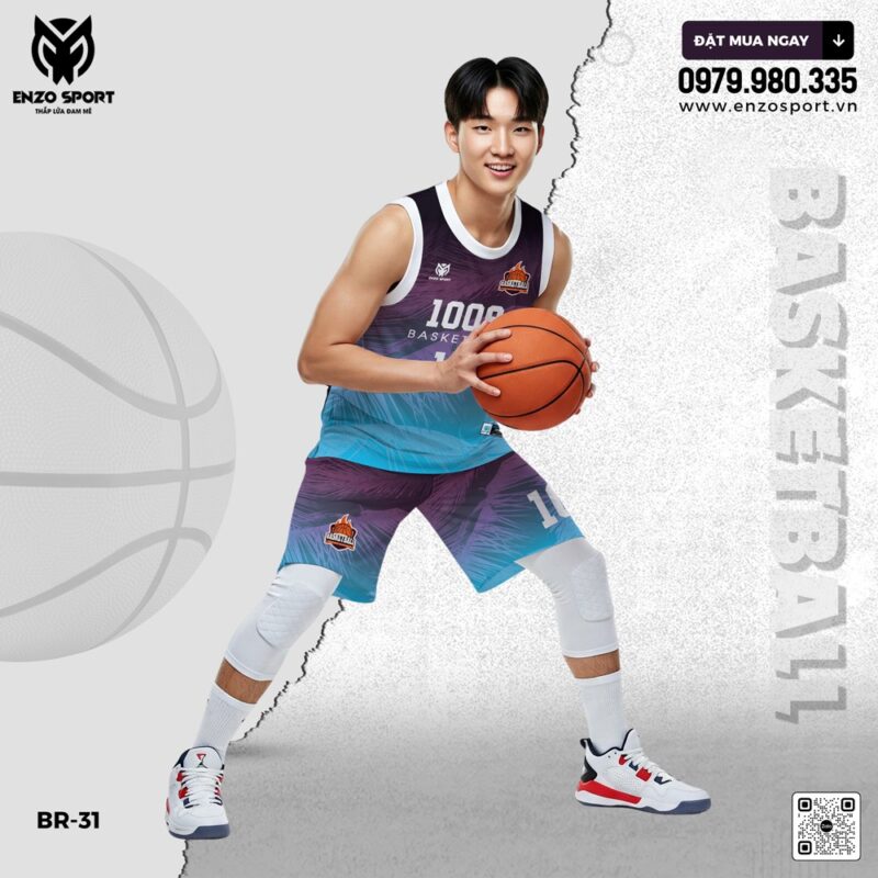 Đồng phục bóng rổ ENZO SPORT phối tím xanh dương năng động