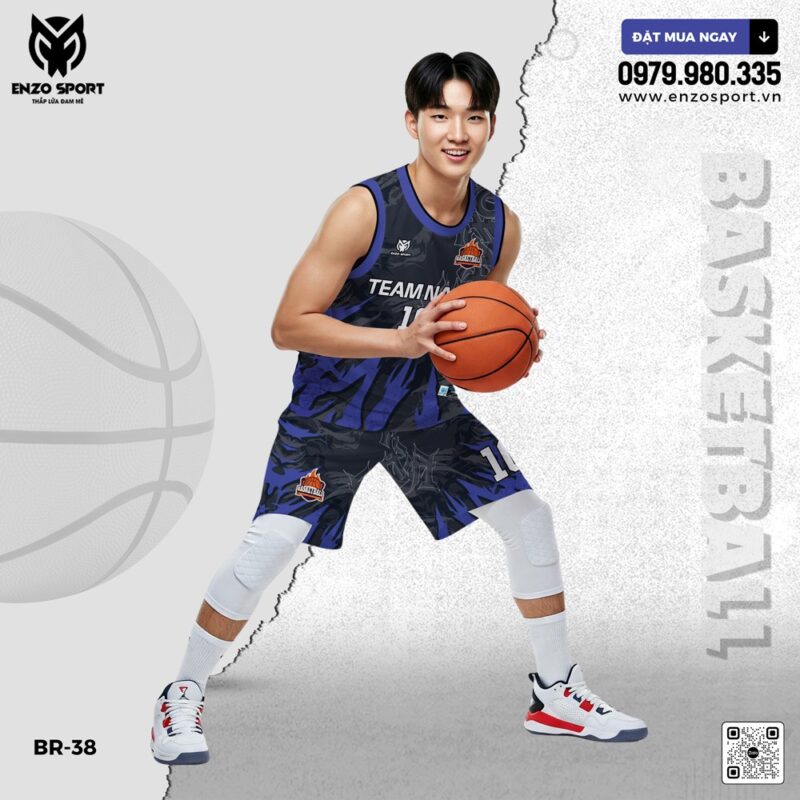 Bộ đồ bóng rổ Enzo Sport BR-38 đen xanh tím than mạnh mẽ