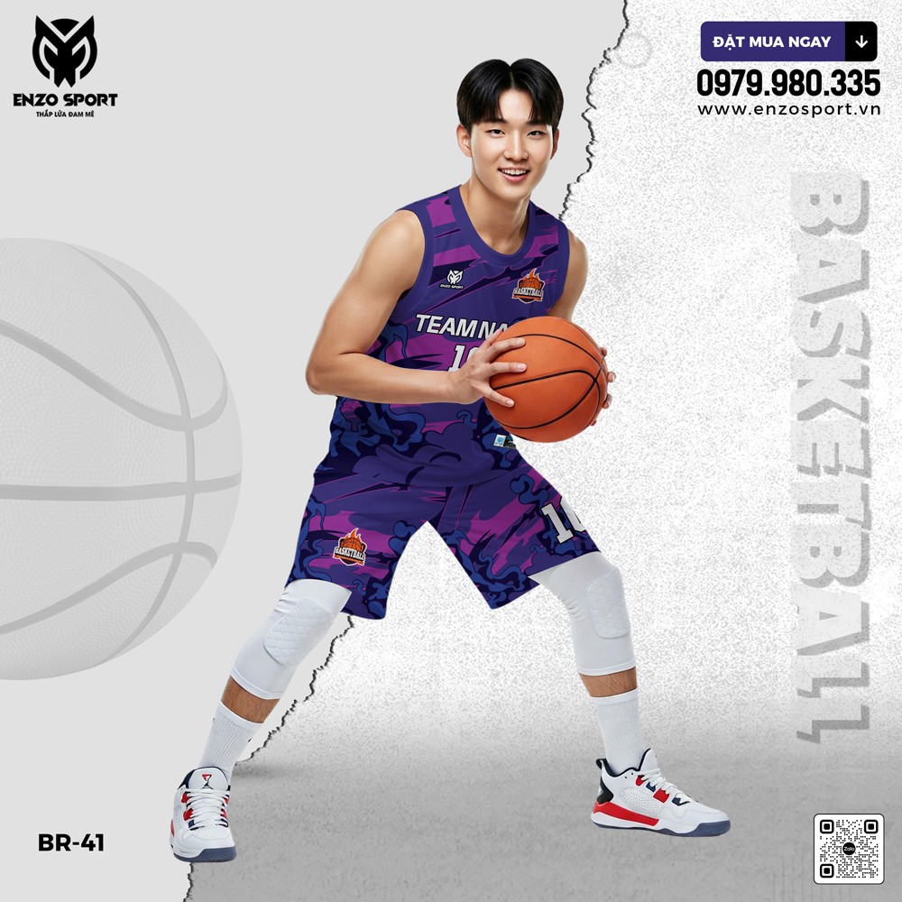 Đồng phục bóng rổ tím đậm phối xanh navy Enzo Sport
