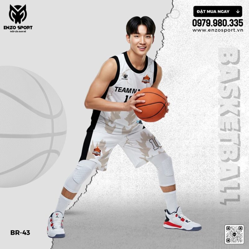 Bộ Đồng Phục Bóng Rổ Trắng Đen ENZO SPORT BR-43