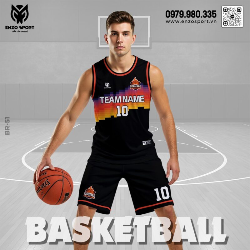 Đồng phục Bóng rổ Enzo Sport Đen Pixel Gradient Nổi Bật
