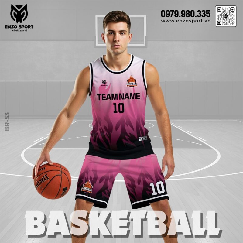 Đồng Phục Bóng Rổ Hồng Tím Ombre Ngọn Lửa – Mẫu 53