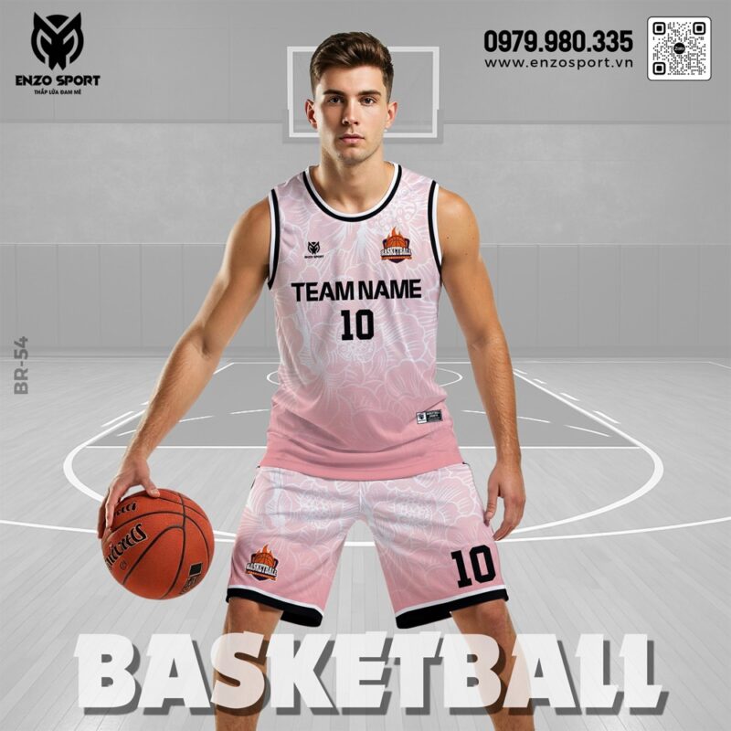 Đồng phục bóng rổ BR-54 hồng pastel thanh lịch – Enzo Sport