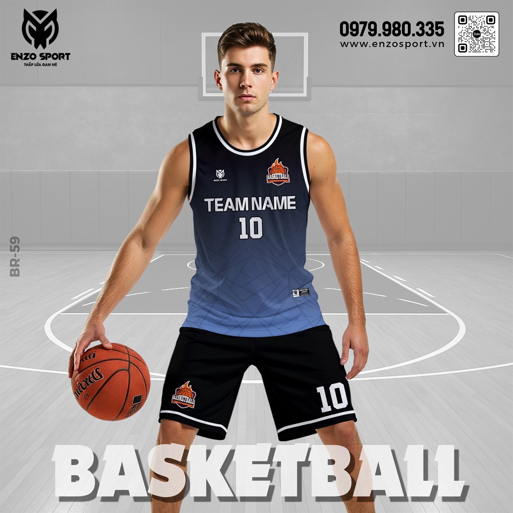 Áo bóng rổ nam màu xanh navy gradient phối trắng hiện đại