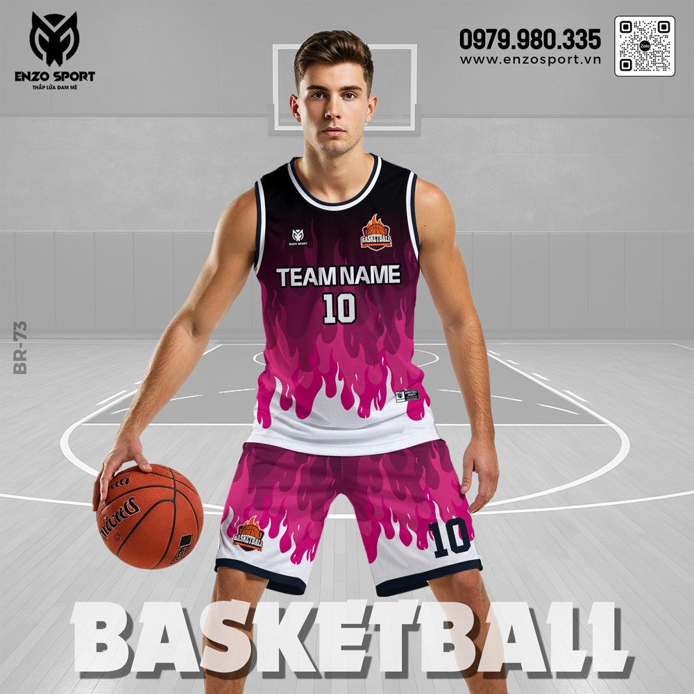 Đồng phục bóng rổ màu tím hồng đậm thiết kế năng động AoBongRo-73
