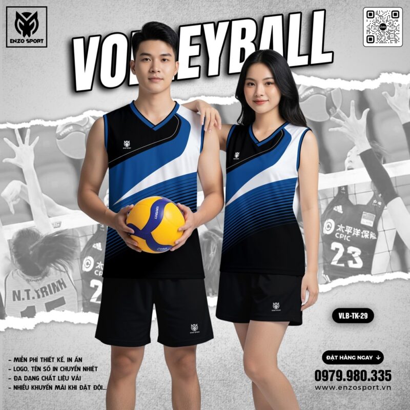 Áo Bóng Chuyền Thiết Kế Đẹp 29 – Đen Xanh Dương Năng Động