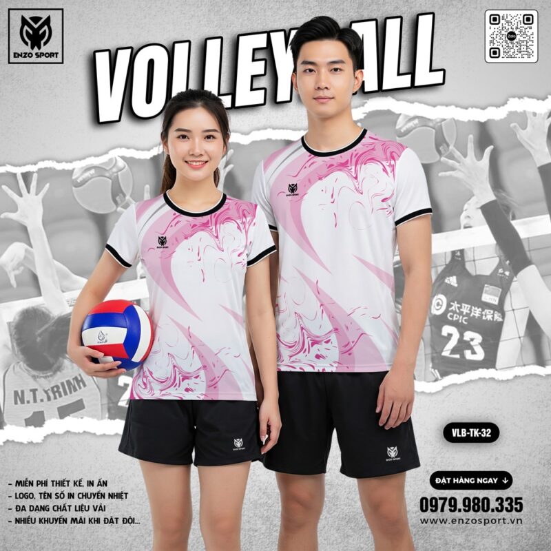 Đồng phục bóng chuyền thiết kế trắng hồng VLB-TK32 - Năng động & Cá tính