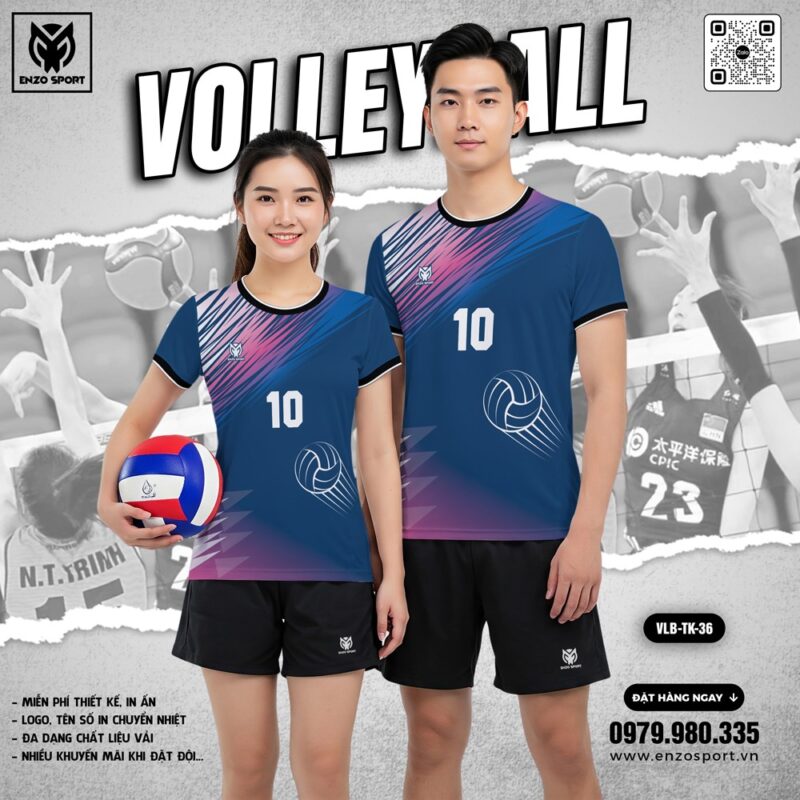 Đồng Phục Bóng Chuyền Thiết Kế Đẹp Màu Xanh Navy - VLB-TK36