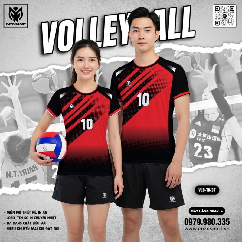 Áo Bóng Chuyền Thiết Kế Màu Đỏ Đen Năng Động – Enzo Sport