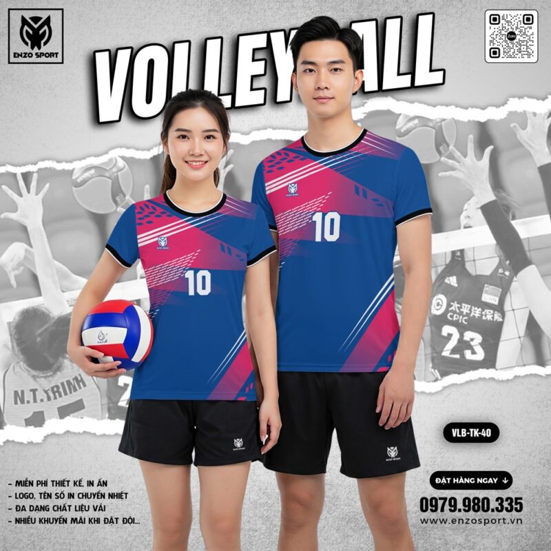 Áo bóng chuyền thiết kế Enzo Sport VLB-TK40 xanh dương
