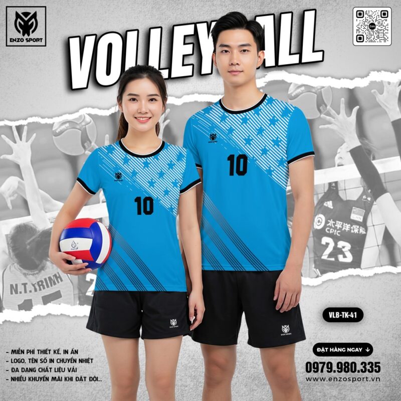 Áo Bóng Chuyền Thiết Kế Xanh Dương Năng Động Unisex