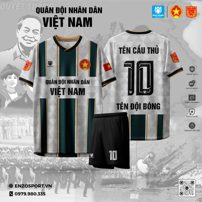 Áo Bóng Đá Quân Đội Xanh Đậm Kẻ Sọc – Tinh Thần Việt Nam, Sẵn Sàng Chiến Đấu
