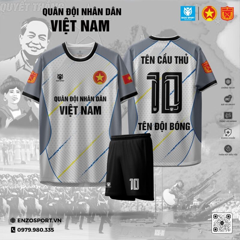 Áo Bóng Đá Quân Đội Xám Sọc Xanh Vàng – Tự Hào Dân Tộc, Đỉnh Cao Công Nghệ Vải