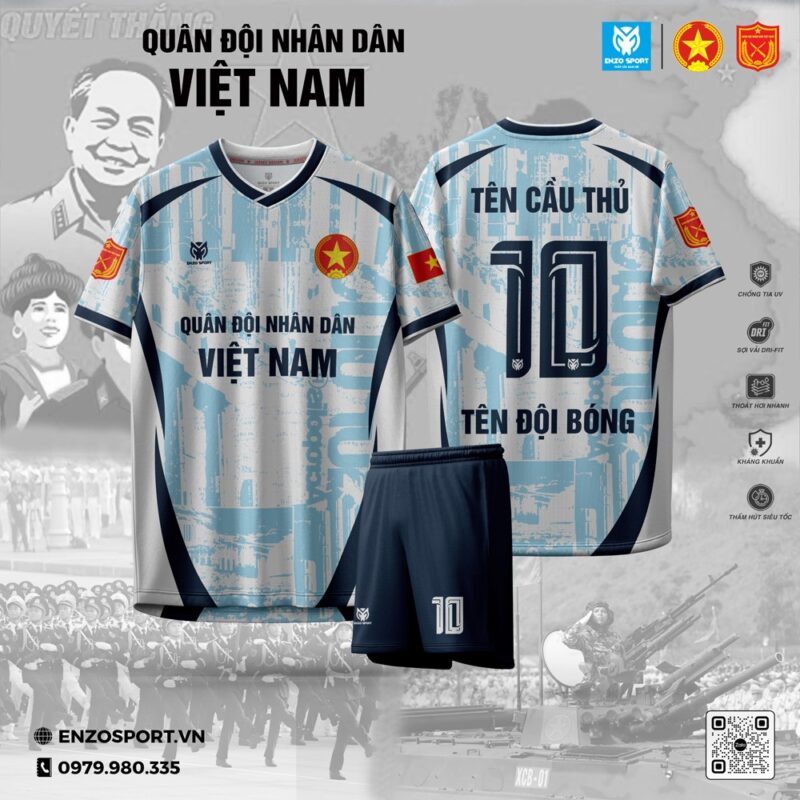 Áo Bóng Đá Quân Đội Việt Nam Màu Xanh Nhạt – Kiểu Dáng Hiện Đại, Chống Tia UV, Thoáng Khí