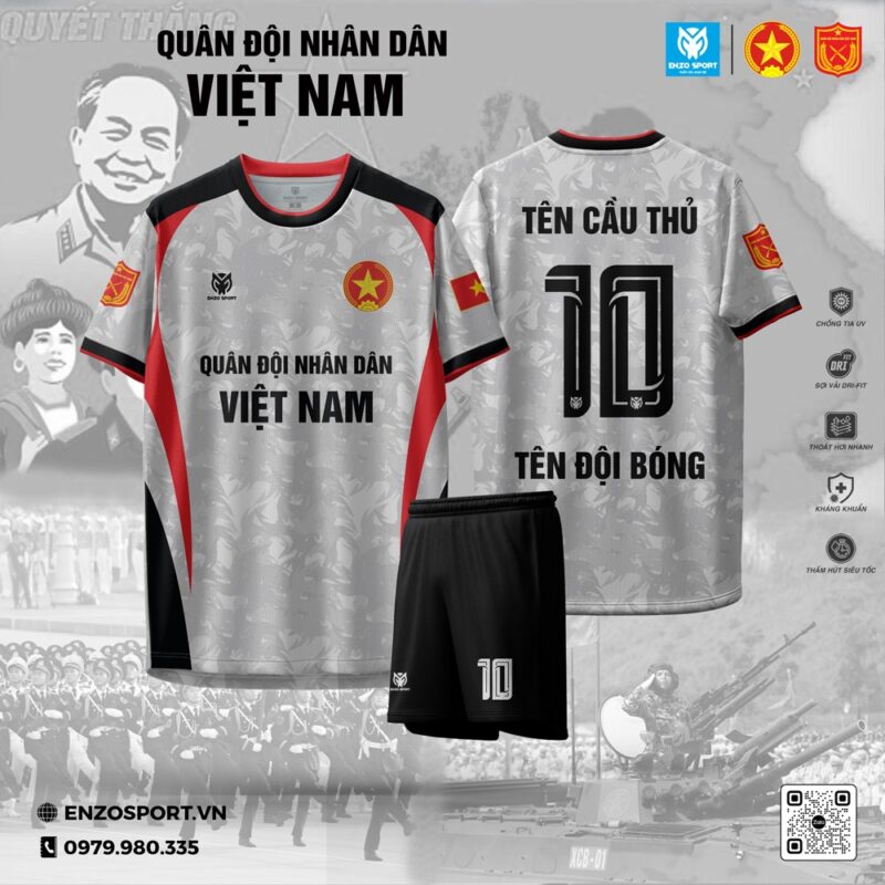 Áo Bóng Đá Quân Đội Màu Xám Đỏ Đen - Thiết Kế Mạnh Mẽ, Chất Liệu Thể Thao Cao Cấp