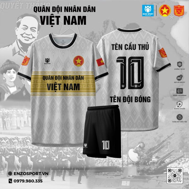 Áo Bóng Đá Quân Đội Nhân Dân Việt Nam Trắng Đen - Tự Hào Dân Tộc