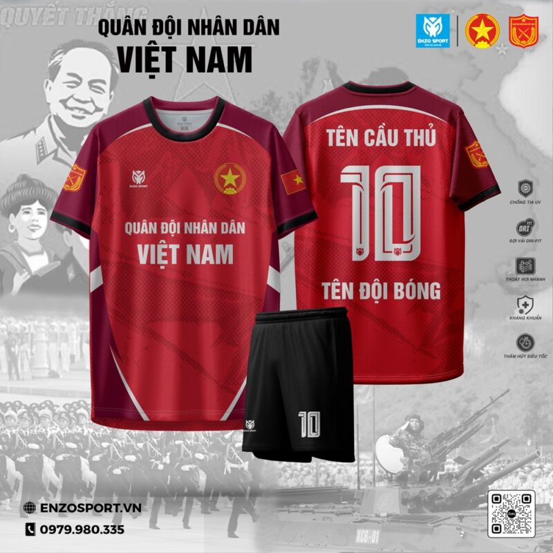 Áo Bóng Đá Quân Đội Việt Nam Đỏ Thẫm – Tự Hào Sức Mạnh Dân Tộc