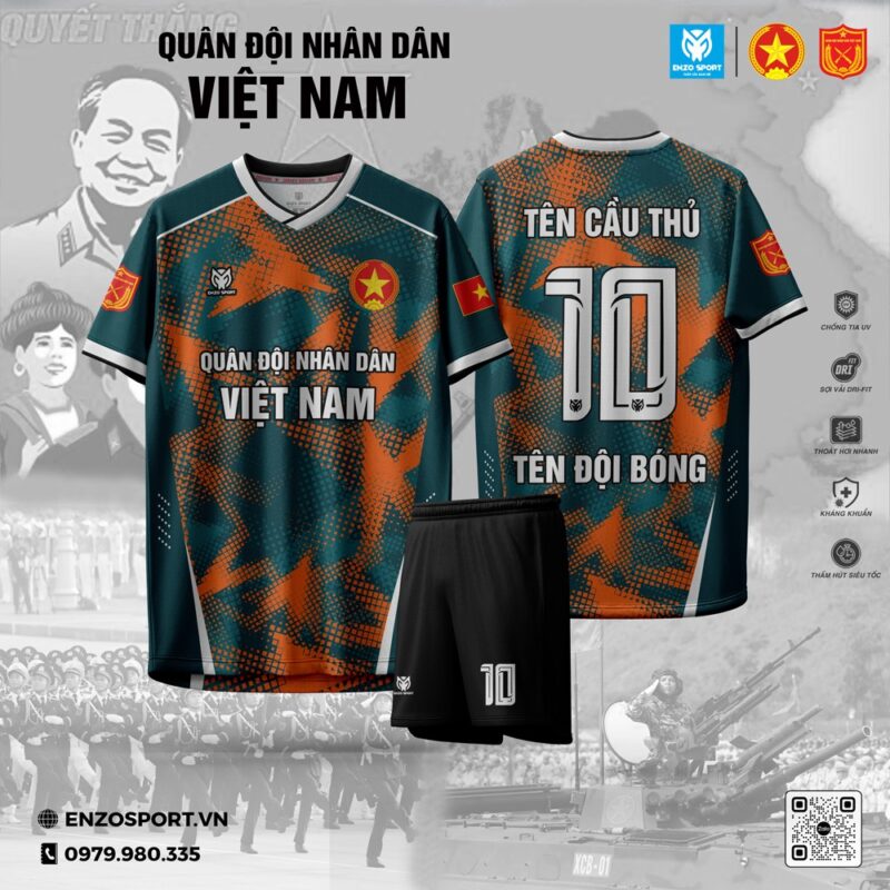 Áo Bóng Đá Quân Đội Xanh Đậm Phối Cam – Bứt Phá Giới Hạn