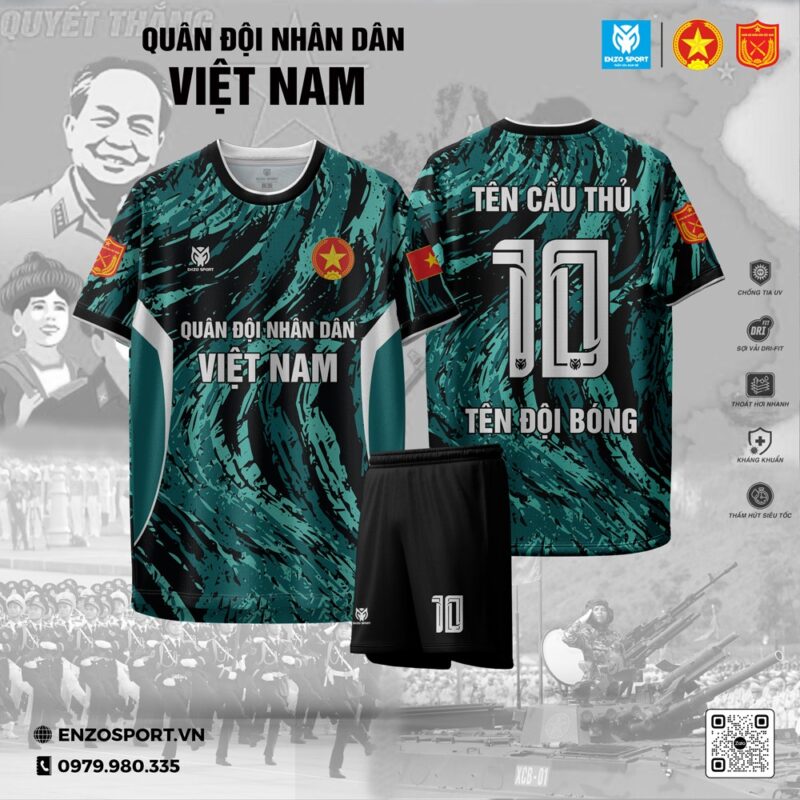 Áo Bóng Đá Quân Đội Xanh Đen Vân Mây