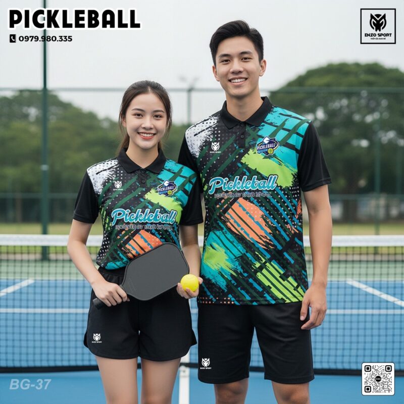 Áo Pickleball Enzo Sport Xanh Dương Cam Neon Năng Động