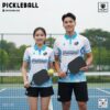 Combo Áo Thi Đấu Pickleball Màu Trắng Xanh Dương Kèm Vợt Đen Chuyên Nghiệp