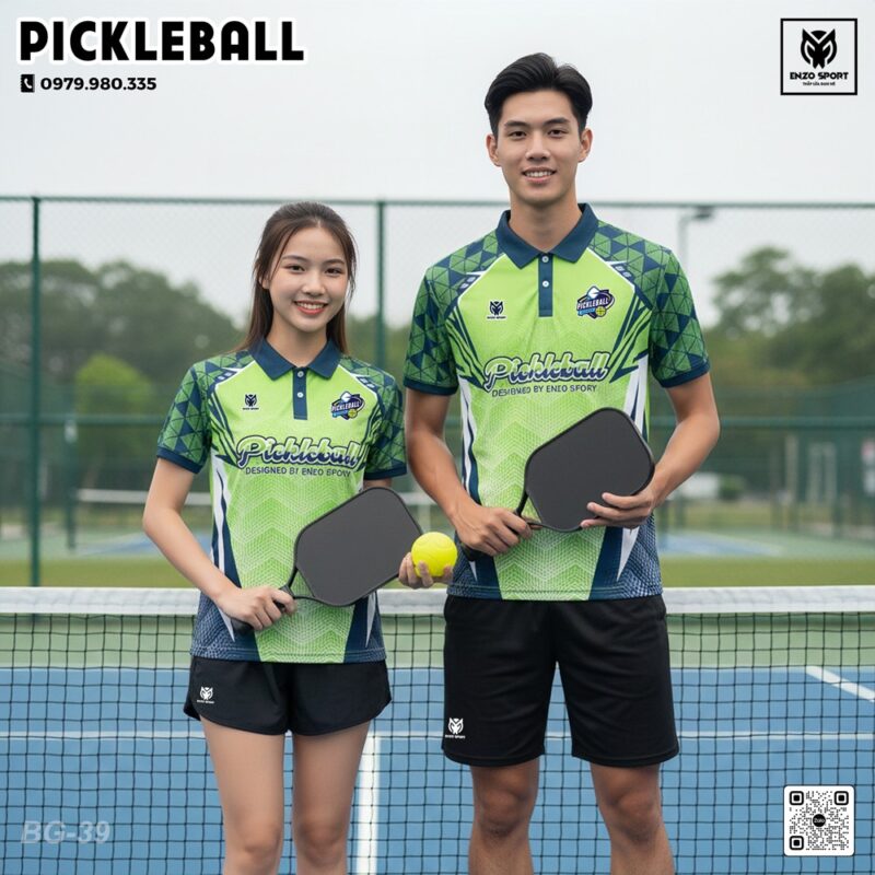 Bộ áo quần Pickleball nam EnzoSport xanh lá phối xanh dương – Năng động, thoải mái, nổi bật trên sân