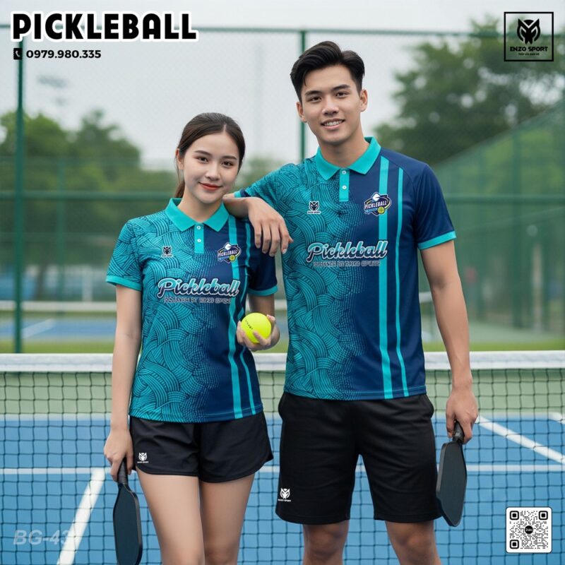 Áo thể thao Pickleball xanh đậm phối xanh ngọc bích - Thiết kế trẻ trung, năng động