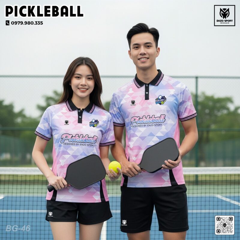 Áo Polo Pickleball Phối Pastel Hồng Xanh - Năng Động & Thoáng Mát