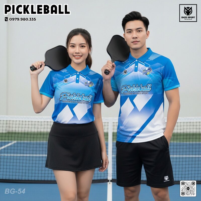 Áo Pickleball Enzo Sport Xanh Dương Trắng – Năng Động, Đa Dụng