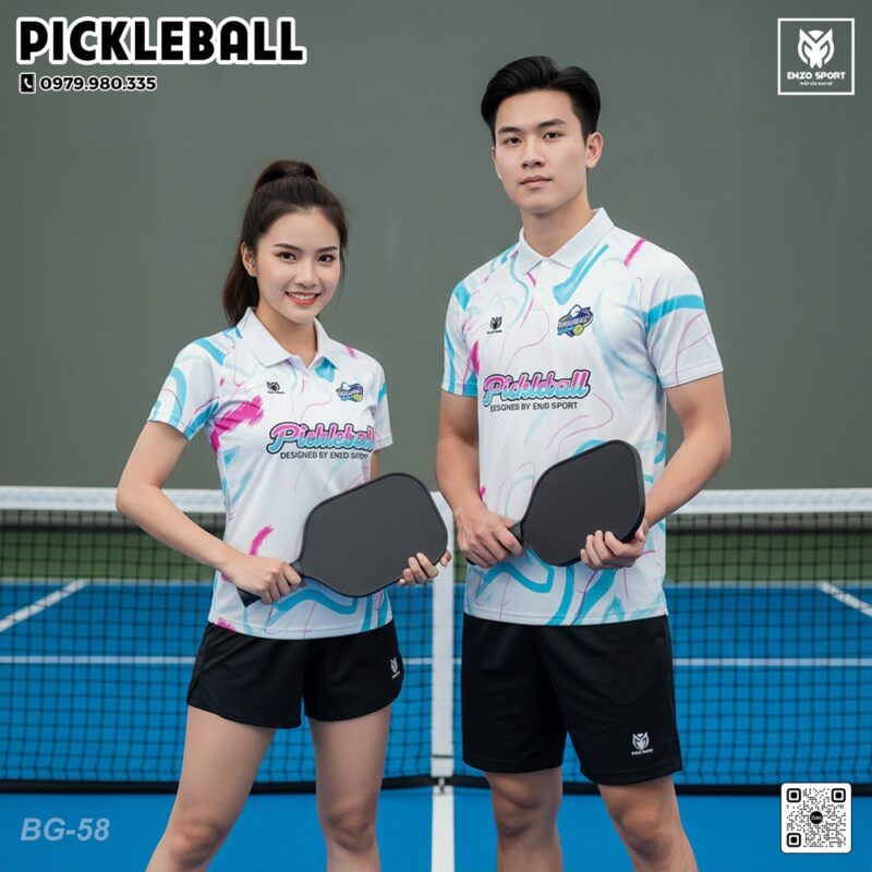 Set Trang Phục Pickleball Màu Trắng Xanh Hồng – Năng Động & Thoáng Khí