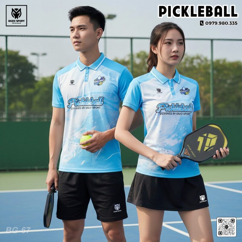 Áo Polo Pickleball Xanh Dương Trắng - Thoáng Mát, Năng Động